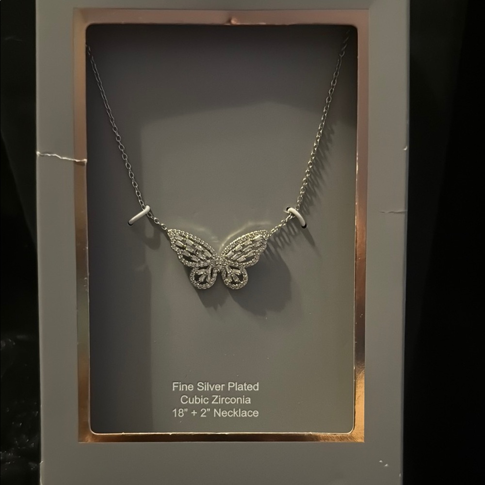 Ornate Silver Butterfly Pendant Necklace